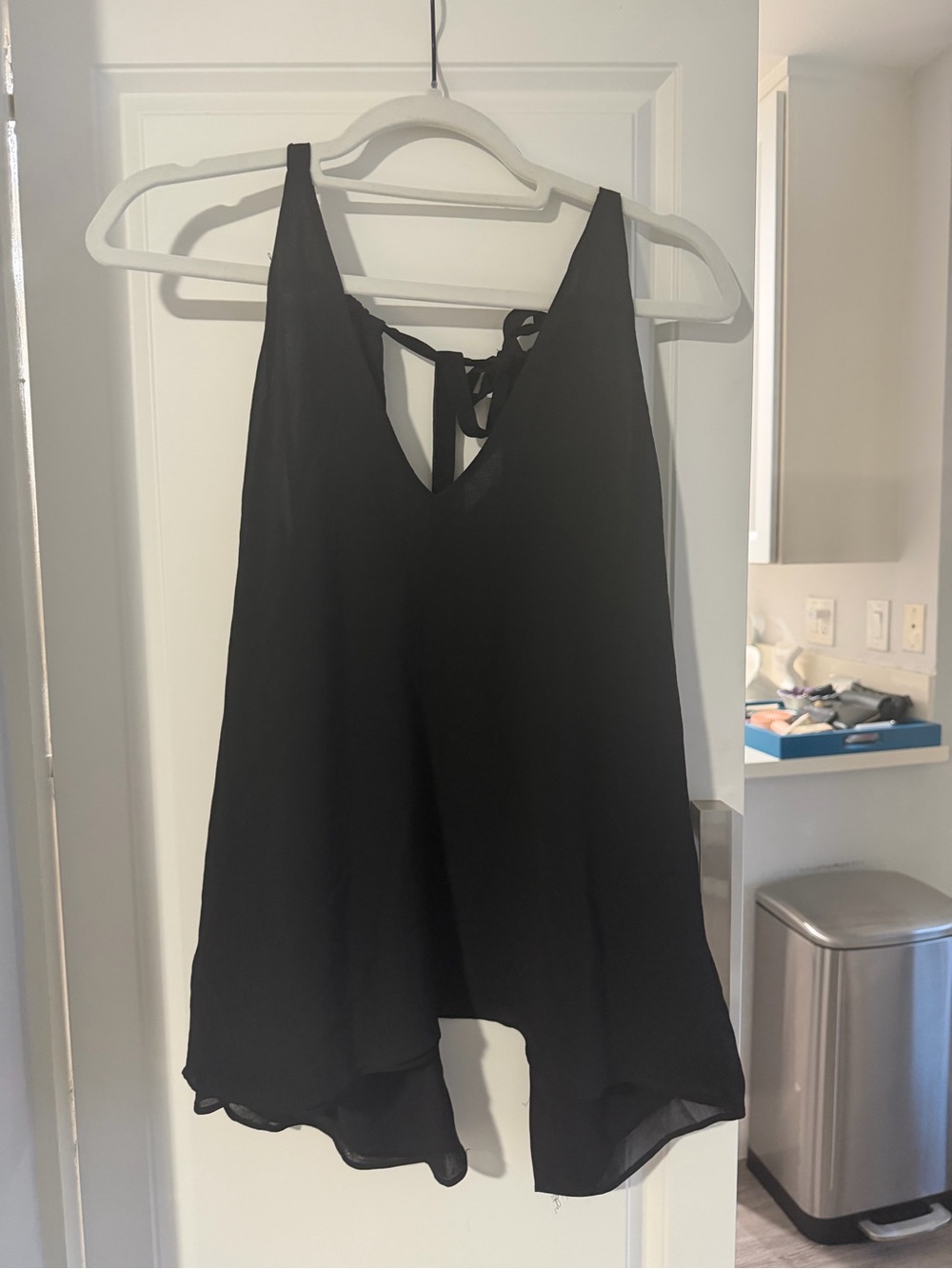 Open back! Black Tie-Back V-Neck Women's Top